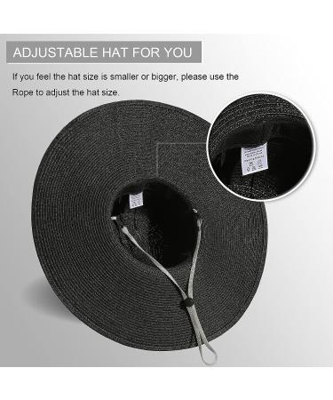 Lanzom Women's Wide Brim Straw Beach Sun Hat - UPF 50+ Twine Black | Foldable & Roll-Up Cap - One Size - Buy Online on GoSupps.com