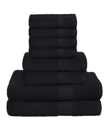 GLAMBURG Ultra Soft 8-Piece Towel Set - 100% Pure Ringspun Cotton, Contains 2 Oversized Bath Towels 27x54, 2 Hand Towels 16x28, 4 Wash Cloths 13x13 - Ideal for Everyday use, Hotel & Spa - Black