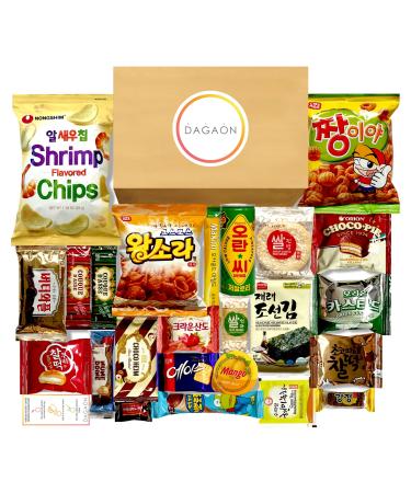 Dagaon Favorite Korean Snack Box 24 Count - Appetizing Gift and Care Package for any occasions and everyone. Variety of Korean Treats Including Top Picked Chips, Biscuits, Cookies, Pies, Candies.