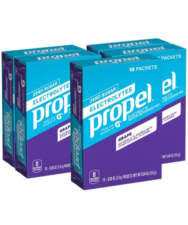 Propel Powder Packets Grape with Electrolytes Vitamins and No Sugar, 50 Count, 10 Count (Pack of 5) Grape 10 Count (Pack of 5)
