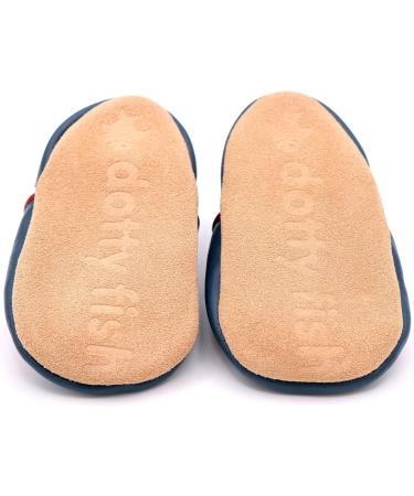 Dotty Fish Navy Cars Soft Leather Toddler Shoes | Non-Slip Suede Soles | 0-6 Months to 4-5 Years - Buy Online on GoSupps.com