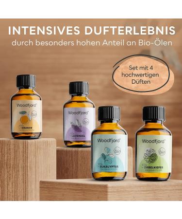 Woodfjord Sauna Infusion Set Bio Classic - 4 Organic Fragrances & Oils (100ml) for Authentic Sauna Experience | Premium Air Test Set - Buy Online on GoSupps.com