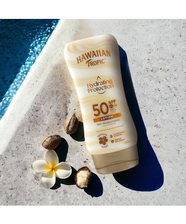 Hawaiian Tropic - Hydrating Protection Sunscreen SPF 50 UVA and UVB Protection 180 ml 12-Hour Moisturisation with Cocoa and Shea Butter Water Resistant Vegan - Buy Online on GoSupps.com