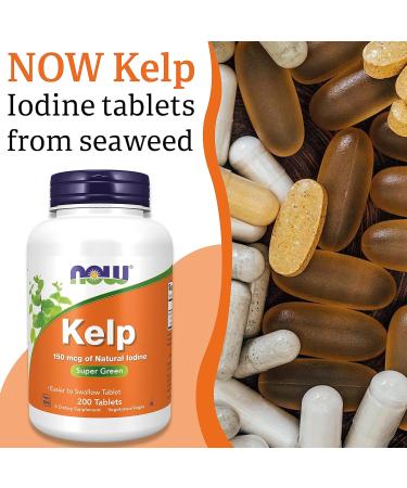 Now Foods Kelp 150mcg 200 Tablets - Lab-Tested Natural Iodine, Soy Free, Gluten Free, Vegetarian - Buy Online on GoSupps.com