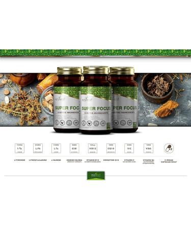 Buy Ezyleaf Super Focus - 750mg L-Tyrosine Ginkgo Biloba Taurine & B12 | Vegan High-Dose Capsules | 120 Allergen-Free Caffeine-Free Supplements for Enhanced Focus - Buy Online on GoSupps.com