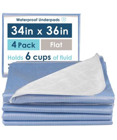 Dry Defender Waterproof Bed Pads for Incontinence - Absorbent Washable Underpad - Mattress Pads for Kids or Adults - Flat, 34x36 Inch (Pack of 4) 34x36 Inch (Pack of 4) Bed Pads