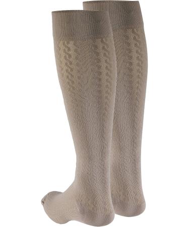 Truform Compression Socks for Women - 15-20 mmHg Knee High Tan Cable Knit (Pack of 2) - Large Women's Dress Socks - Buy Online on GoSupps.com
