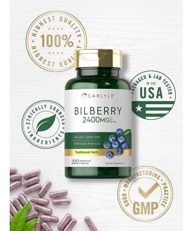 Bilberry Extract Capsules | 2400mg | 200 Count | Vegetarian Non-GMO Gluten Free Supplement by Carlyle - Buy Online on GoSupps.com
