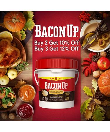 Bacon Up Bacon Grease - 9lb Pail of Authentic Fat for Cooking, Frying & Baking - Gluten-Free, No Carbs, Triple-Filtered & Shelf-Stable - Buy Online on GoSupps.com