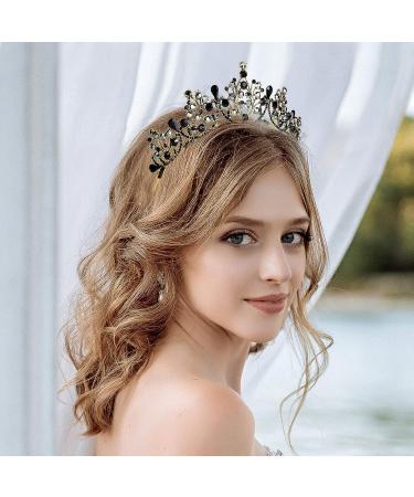 Lurrose Luxury Black Crystal Crown - Baroque Halloween Tiara & Rhinestone Queen Crown - Buy Online on GoSupps.com