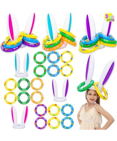 JOYIN Inflatable Bunny Ear Ring Toss Game - 3 Sets with 18 Rings, Blue Pink Purple Rabbit Ears - Indoor Outdoor Easter Party Supplies - Buy Online on GoSupps.com