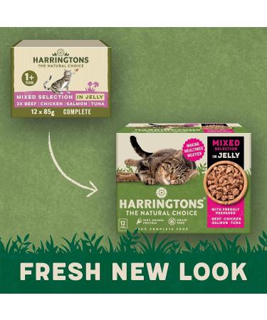 Harringtons Complete Wet Pouch Grain Free Hypoallergenic Adult Cat Food Mixed in Jelly Pack 72x85g - Beef Chicken Salmon & Tuna- Making Mealtimes Meatier Harringtons Grain Free Mixed Selection in Jelly Wet Cat Food 72x85g Beef Chicken Salmon & Tuna - Buy Online on GoSupps.com