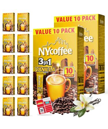 SOL 100pk Bulk NY 3 in 1 Coffee Sachets Vanilla Latte and SOL Stickers Case Pack NY Coffee 10 x 10 Coffee Sachets 3in1 - Bundle - Buy Online on GoSupps.com