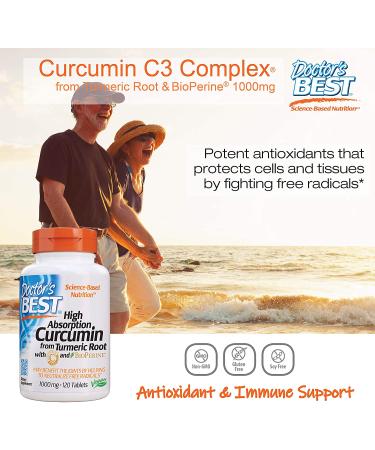 Doctor's Best High Absorption Curcumin with C3 Complex & BioPerine - 1000 mg, 120 Tablets - Buy Online on GoSupps.com