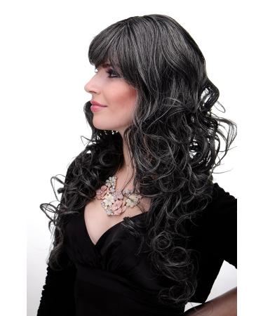 Buy Wig Me Up M-103-44 | Elegant Gray Dark Brown Mix Loose Glatter Pony Wig - 60 cm Length - Buy Online on GoSupps.com