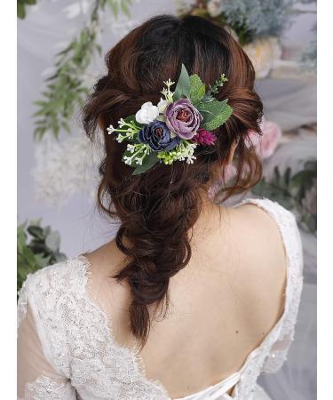 Kercisbeauty Handmade Purple Blue Rose Flower Barrette Leaf Hair Clip for Women Bridal Floral Headpiece Garden Party Hairdress Prom(Vintage Love) - Buy Online on GoSupps.com