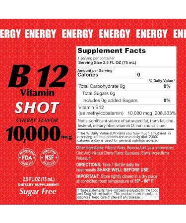 ALFA VITAMINS Vitamin B12 Energy Shot, Natural, Sugar Free Dietary Supplement, Boosts Energy, Supports Immune System, Cherry Flavored, Gluten Free, 10000 mcg per Serving, 2.0 oz Bottle, 80 Pack - Buy Online on GoSupps.com