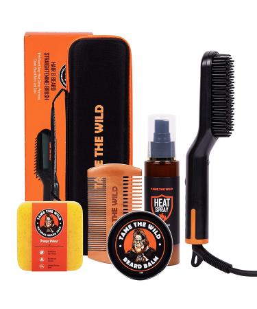 Tame the Wild Premium Beard Straightener Kit for Men - Heated Beard Brush Grooming Set with Heat Protectant, Soap, Balm, Comb, and Storage Case - Ideal Gift - Buy Online on GoSupps.com