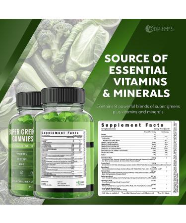 Dr. Emy's Super Greens Gummies - 8 Powerful Blends for Digestion & Immune Support - Vegan Raspberry Flavor - 60 ct - Buy Online on GoSupps.com