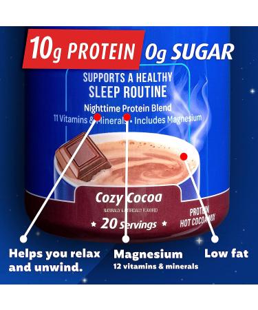 Premier Protein Good Night Hot Cocoa Mix - 10g Protein, 0g Sugar, 11 Vitamins & Minerals - Nighttime Protein Blend with Magnesium & Zinc - 20 Servings - Buy Online on GoSupps.com