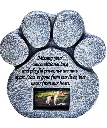 Paw Print Pet Memorial Stone - Features Sympathy Poem - Indoor Outdoor Dog or Cat for Garden Backyard Marker Grave Tombstone - Loss of Pet Gift - Loss of Dog Gift Pawprint Stone with Frame