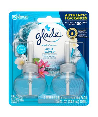 Glade PlugIns Refills Air Freshener, Scented and Essential Oils for Home and Bathroom, Aqua Waves, 1.34 Fl Oz, 2 Count Ocean