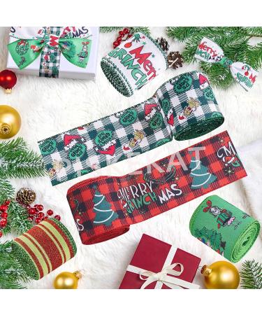 Christmas Ribbon Wired 2.5 Inch x 25Yards(5 Roll x 5 Yards) Grinchs Ribbon for Wreaths Bows DIY Christmas Ribbon with Wire for Gift Wrapping Crafts DIY Grinchs Christmas Decorations Holiday Decor - Buy Online on GoSupps.com
