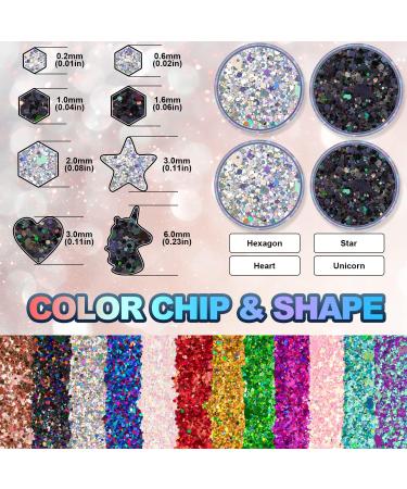 Buy Silver & Black Holographic Chunky Glitter - Cosmetic Body Hair Face Eye Nail - Festival & Rave Accessories (4 Pots 32g) + Quick Dry Primer Gel - Buy Online on GoSupps.com