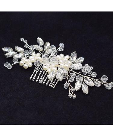 Wedding Hair Accessories Fanvoes Hair Pieces Comb for Brides Bridal - Silver Vintage Headpiece Jewelry Decorations w/Rhinestone Crystal Ivory Pearl for Mother of Bride Bridesmaid Women Flower Girls - Buy Online on GoSupps.com