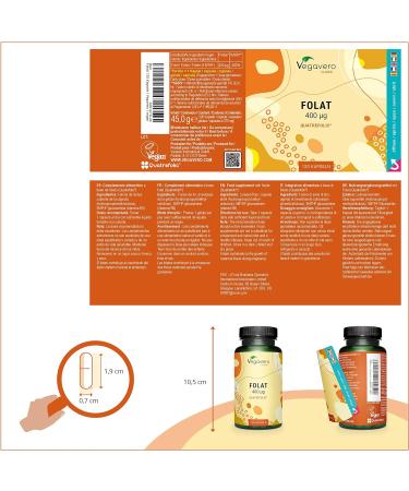 Folic Acid 400 g Capsules | Premium Quatrefolic 5-MTHF Folate | Italian Raw Material | Ideal for Pregnancy | No Additives | German Quality - Vegavero  - Buy Online on GoSupps.com