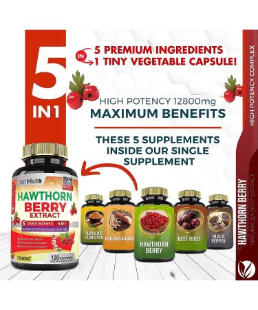 Hawthorn Berry Supplement Extract Capsules 12800mg - 4 Month Supply with Beet Root, Ashwagandha, Turmeric, Curcumin & Black Pepper - Digestion & Heart Health Support - Buy Online on GoSupps.com