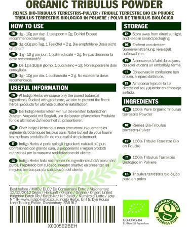 Indigo Herbs Organic Tribulus Terrestris Powder 100g - Boost Vitality & Wellness | International Shipping Available - Buy Online on GoSupps.com