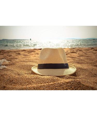 NAVISIMA 1920s Panama Style Fedora Hats for Men, Women, and Kids - Beige Sun Hat with Band - Trilby Summer Beach Hat - Medium - Buy Online on GoSupps.com