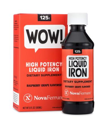 NovaFerrum WOW | 125 High Potency Liquid Iron Supplement for Adults | Liquid Iron For Men & Women | Iron Deficiency | 125mg of Iron Per 5mL Dose | Vegan Verified | Gluten Free Certified | Sugar Free | Raspberry Grape | 6 F