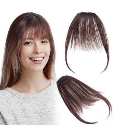 Clip in Fringe Bangs Real Hair Extension Bangs Clip in French Bangs for Women Dark Brown Washable Dyeable