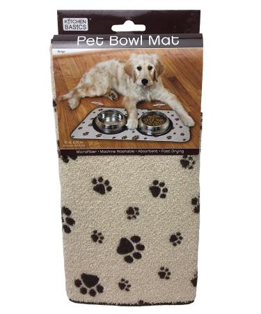 Kitchen Basics Microfiber Pet Bowl Feeding Mat, Anti-Skid and Absorbent Taupe Paws