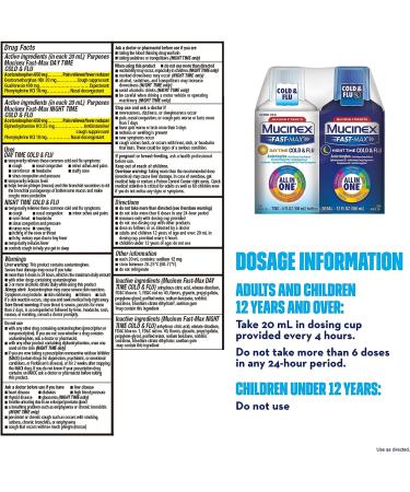 Mucinex Fast-Max Day & Night Cold Flu Liquid - 12 fl oz Maximum Strength Relief for Congestion, Sore Throat, Headache, Cough & Fever - Buy Online on GoSupps.com