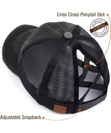 C.C Glitter Mesh Trucker Baseball Cap with Adjustable High Bun Ponytail - Black - Buy Online on GoSupps.com