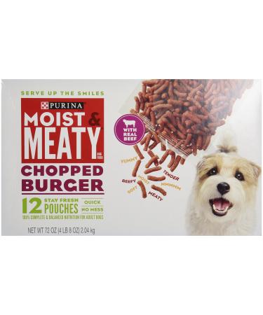 Purina Moist & Meaty Dog Food, Chopped Burger, 12 Pouches, 6 oz each