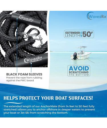 WAVESRX AnchorMate Bungee Line | Elastic Anchor Rope for Boat, Jet Ski & PWC | Prevents Dislocation | Ventilated Bag, SS Snap Hook & D Ring | 14'-50' (Boat) - Buy Online on GoSupps.com