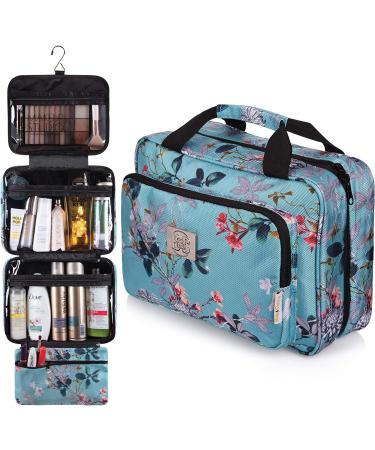 Large Hanging Travel Cosmetic Bag for Women - Turquoise Flowers Makeup Organizer with Multiple Pockets - Buy Online on GoSupps.com