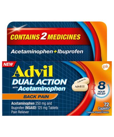 Advil Dual Action Back Pain Caplets Delivers 250mg Ibuprofen and 500mg Acetaminophen Per Dose for 8 Hours of Back Pain Relief - 72 Count