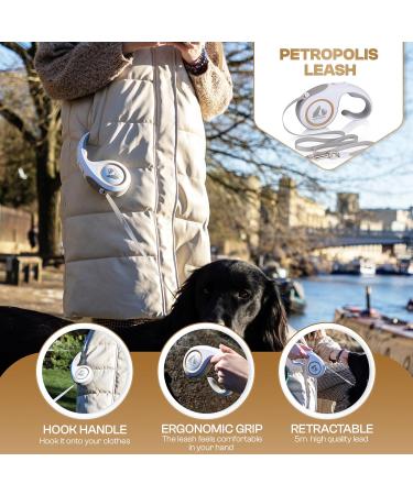 PETROPOLIS Retractable Dog Lead Strong Nylon Leash 5m Extendable Length Ergonomic Handle and Feel Durable Construction Tangle Free Premium Leash Up To 50KG dog weight Gold - Buy Online on GoSupps.com