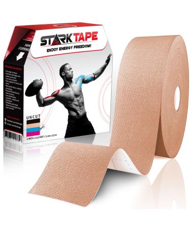 Kinesiology Tape Bulk 2 in. Designed to Boost Athletic Performance, Reduce Muscle Pain, Ease Inflammation. Easy to Use/Apply, Stays on for Several Days. Latex-Free, Waterproof, 97% Cotton /3% Spandex Beige-Bulk-Uncut