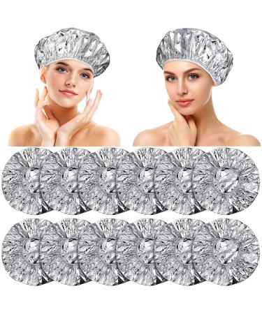 12 Pieces Aluminum Foil Deep Conditioning Caps Reusable Hair Processing Caps Hair Coloring Shower Caps for Home Salon Use (Silvery,16 Inch) 16 Inch Silvery