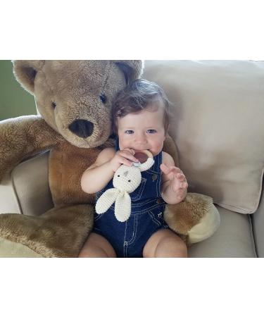 Organic Cotton Bunny Teething Ring & Rattle Set | Wooden Baby Toy | Unisex Newborn Gift (Grey Mama, White Baby) - Buy Online on GoSupps.com