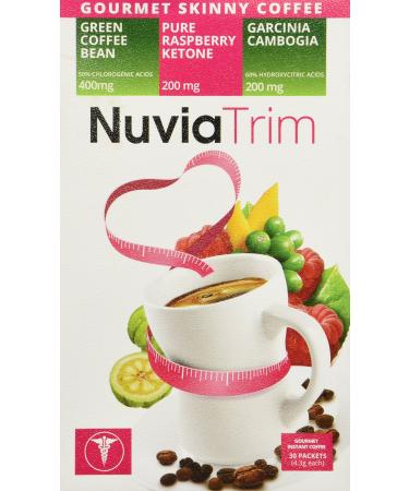 Nuvia Trim - Gourmet Instant Coffee for Weight Loss, with Garcinia Cambogia, Raspberry Ketones and Green Coffee Bean Extract, Vegan, No Sugar or Dairy, Great for Iced Coffee, 0.15oz Packets(30 ct.) Single