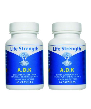 Life Strength ADK Supplement (90 CT) - Physician Formulated Vitamins A1 D3 & K2 (as MK7) for Bone Health - Immune System Support - Gluten Free Soy Free Non-GMO - Pack of 2