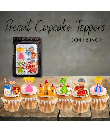 Knights & Dragons Edible Cupcake Toppers - Knight Dragon Princess Wafer Decorations (Pack of 12) | International Shipping Available - Buy Online on GoSupps.com