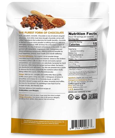 Zint Raw Organic Cacao Powder 16 oz - Pure Superfood for Baking & Smoothies - Buy Online on GoSupps.com